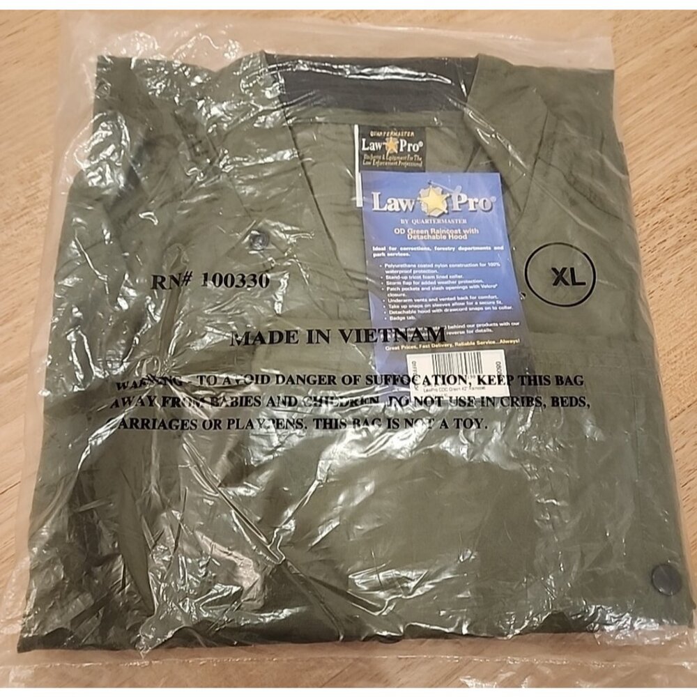 LawPro size XL 42" Raincoat safety jacket w hood vented green 3/4 length new men